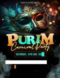 Black Maximalist Purim Costume Carnival Party Flyer (us Letter) template