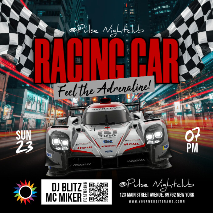 Black Maximalist Racing Car Instagram Post Template | PosterMyWall