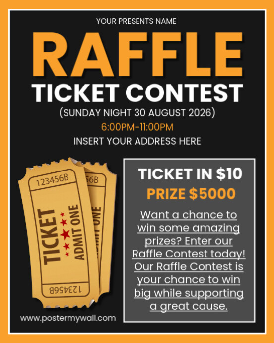 Dark Raffle Design Black Maximalist Raffle Ticket Contest Invitation Instagram Portrait ...