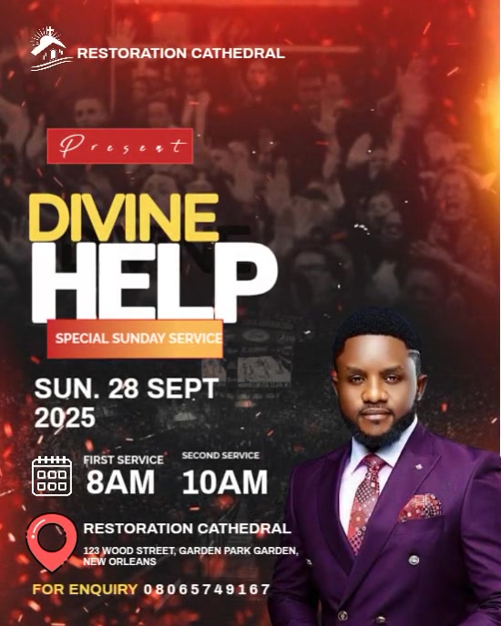 Black Maximalist Red And Black Background Divine Help Special Sunday Service  Instagram Portrait template