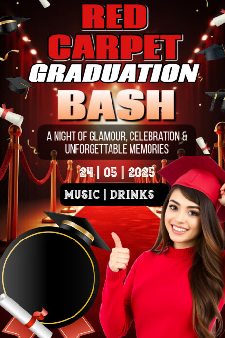 Black Maximalist Red Carpet Graduation Bash Poster Plakat template