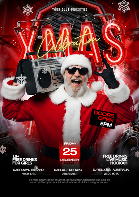 Black Maximalist Red Christmas Night Party A4 Template | PosterMyWall