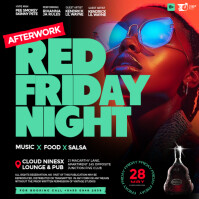 Black Maximalist Red Friday Night Party Event Flyer for Social Media Instagram Post template