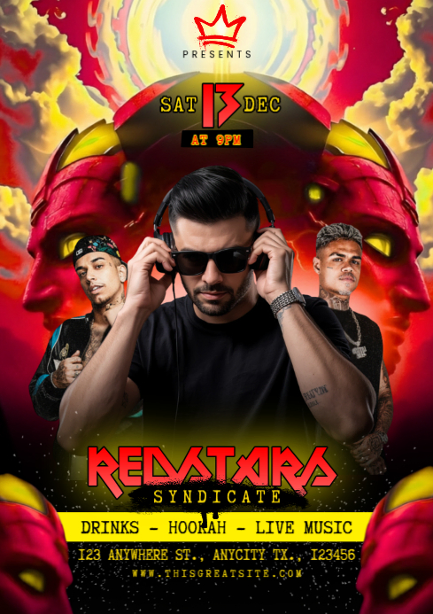 Copy of Black Maximalist Redstars Syndicate Party A4 | PosterMyWall