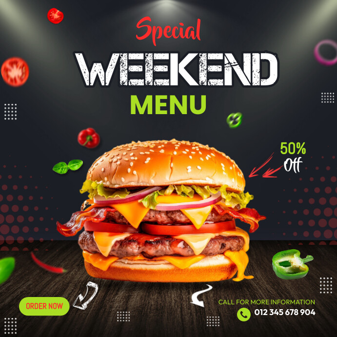 Black Maximalist Restaurant Burger Menu Insta Template | PosterMyWall