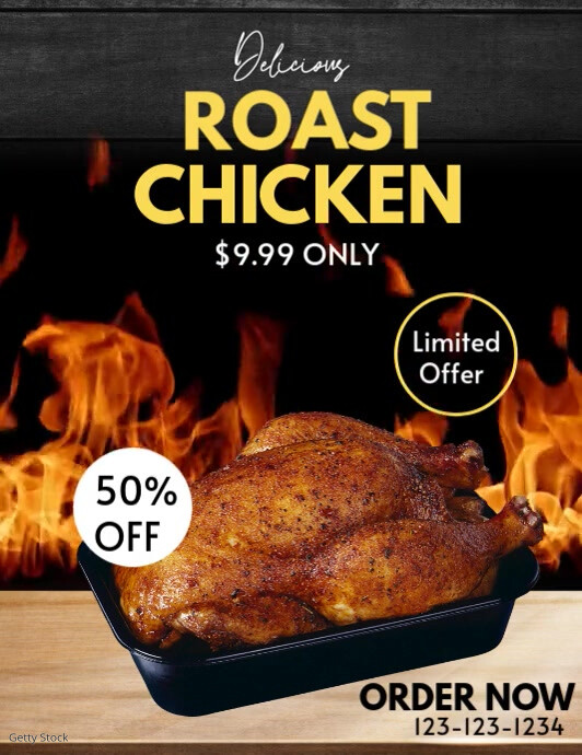 Black Maximalist Roasted Chicken  Flyer (us Letter) template