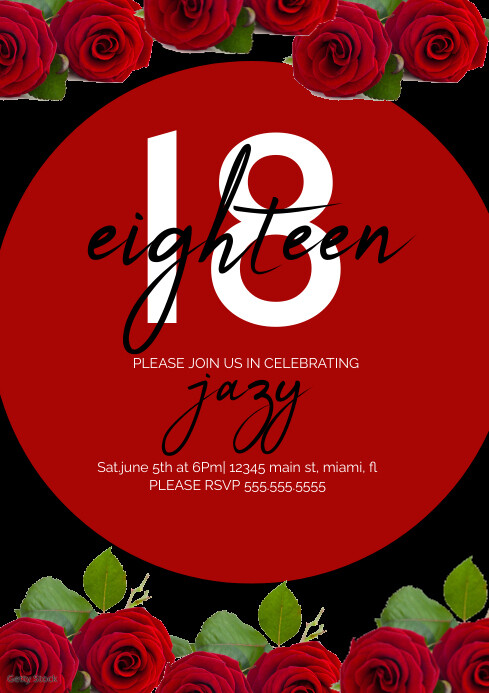 18th Roses Design Black Maximalist Roses Red 18th Birthday Invi Templat | PosterMyWall