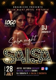 Black Maximalist Salsa Night Black And Light Purple And Orange A4 template