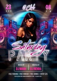 Black Maximalist Saturday Night Dj Party Poster Event A4 template
