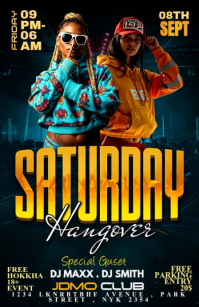Black Maximalist Saturday Party Half Page Wide Halv side bred template