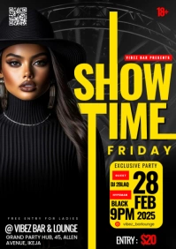Black Maximalist Show Time Friday Night Party Flyer A5 template