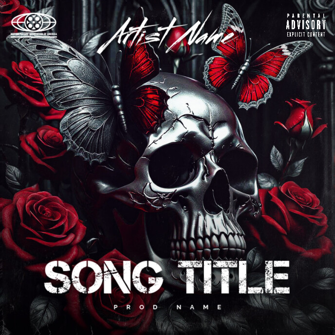 Black Maximalist Skull Roses Album Cover Template | PosterMyWall