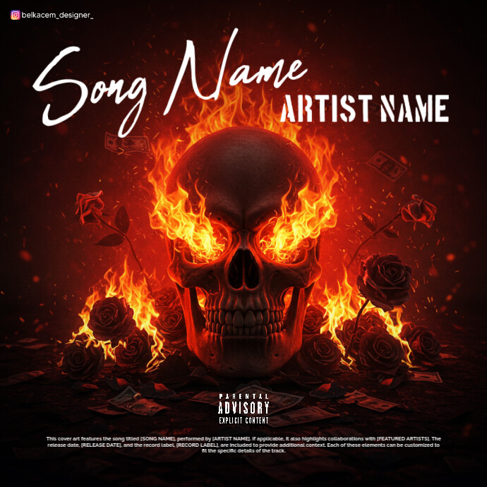 Copy of Black Maximalist Skull Roses Fire Album Cover | PosterMyWall