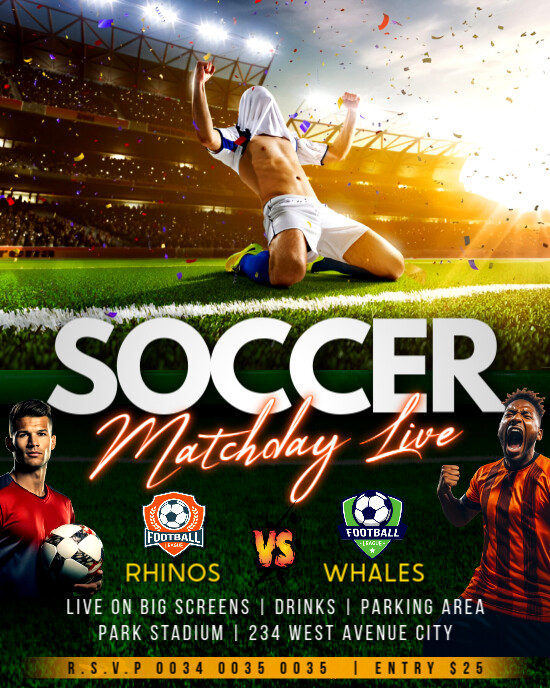 Black Maximalist Soccer Football Matchday Team Vs Team Livestream Bar Invitation Flyer Online Poster Instagram Portrait template