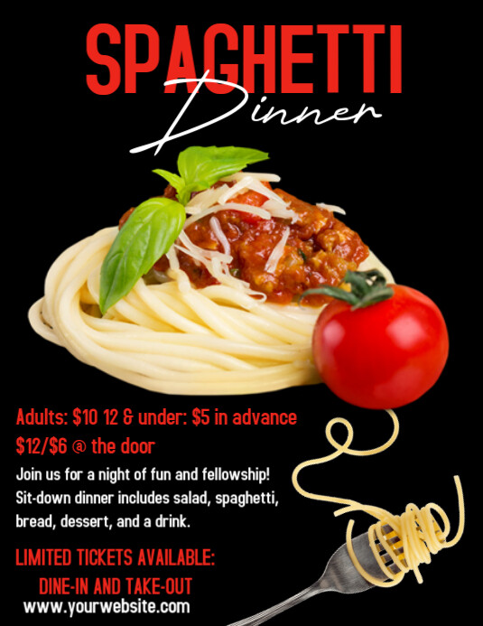 Black Maximalist Spaghetti Dinner Flyer (us Letter) template