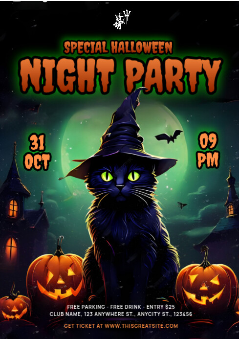 Black Maximalist Special Halloween Night Party "black Cats" A4 Template ...