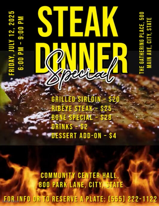 Black Maximalist  Steak Dinner Flyer Flyer (us Letter) template