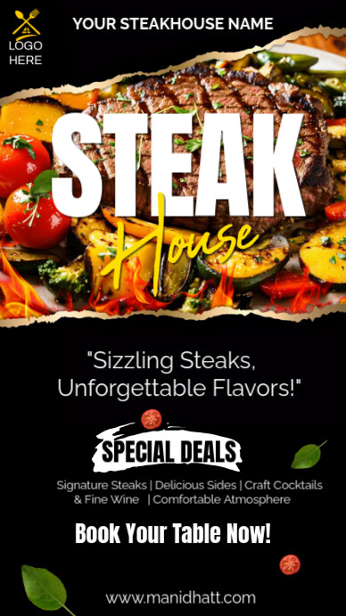 Black Maximalist Steak House Instagram Story template