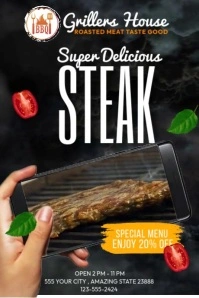 Black Maximalist Steak House Promotional  Poster Plakat template