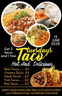 bLACK Maximalist  Street Tacos - Steak Taco - Mexican Food  Tabloid template