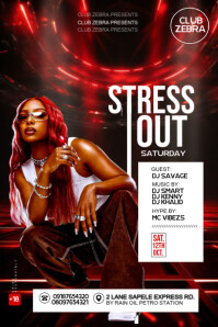 Black Maximalist Stress Out Saturday Club Flyer/ Party Club Flyer Poster Affiche template