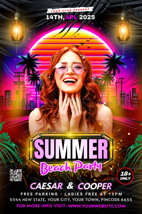 Black Maximalist Summer Beach Party Banner 4' × 6' Banier 4’×6’ template