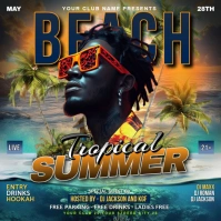 Black Maximalist Summer Beach Tropical Party Flyer Square (1:1) template