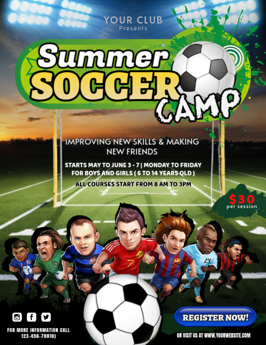 Black Maximalist Summer Soccer Camp Flyer (us Letter) Pamflet (VSA Brief) template
