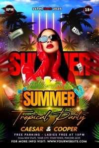 Black Maximalist Summer Tropical Party Banner 4' × 6' template