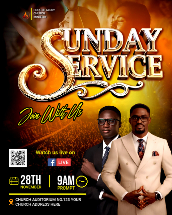 Black maximalist sunday church service instagram portrait Template ...