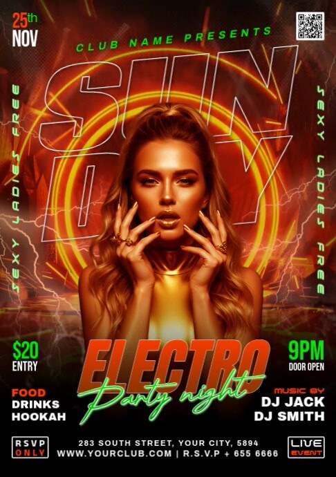 Black Maximalist Sunday Electro Party A4 template