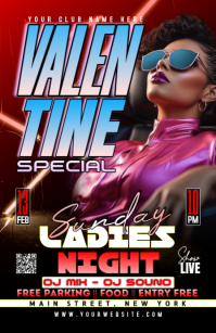 Black Maximalist Sunday Ladies Night Valentine Special Half Page Wide template