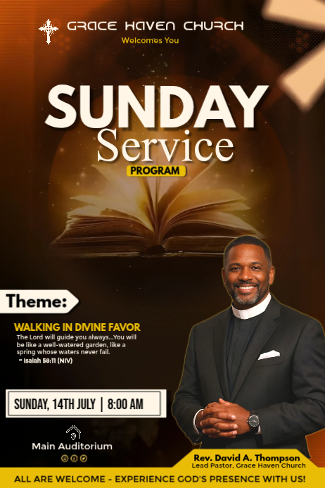 Front Program Black Maximalist Sunday Morning Service – Church Program Template ...