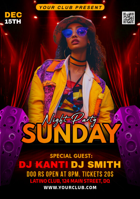 Black Maximalist Sunday Night Party A4 Template | PosterMyWall