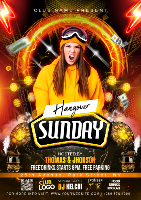 Black Maximalist Sunday Party Flyer A4 template