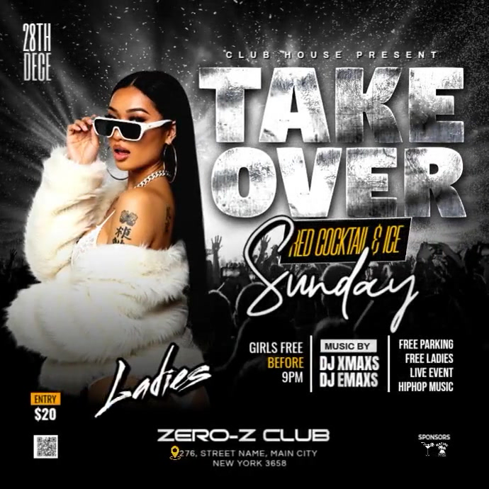 Black Maximalist Sunday Takeover Ladies Night Party Instagram Post template