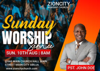 Black Maximalist Sunday Worship Invitation Service  Postcard template