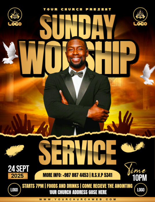 Copy of Black Maximalist Sunday Worship Service Flyer Flyer (us Letter ...