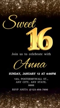 Black Maximalist Sweet 16 Birthday Party Invite Digital Display (9:16) template