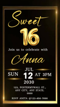 Negro Sweet 16 Invitation Digitalt display Template