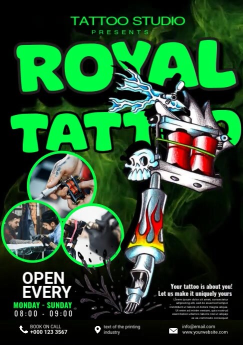 Black Maximalist Tattoo Shop Flyer, A4 template