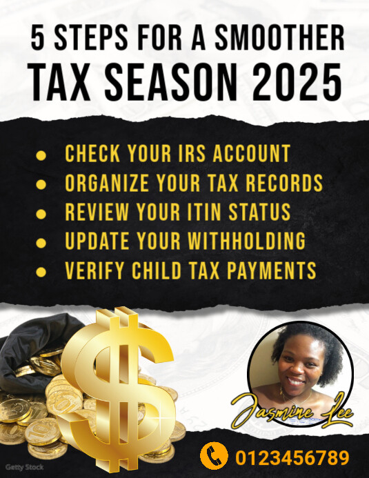 Black Maximalist  Tax Season 2025 Flyer (us Letter) template