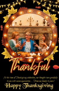 Black Maximalist Thanksgiving Family Photo Message Design Template Half Page Wide Meia página larga