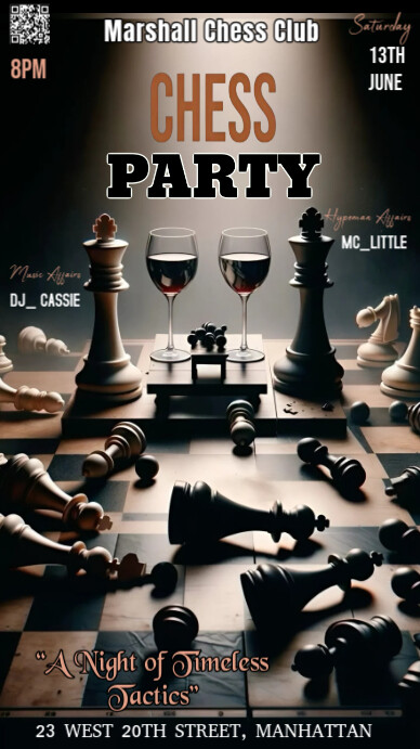 Black Maximalist The Image Is A Dynamic And Inviting Poster For "chess Party Flyer" Instagram Story template