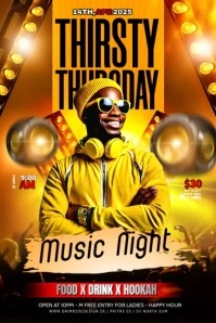 Black Maximalist Thirsty Thursday Music Party Banner 4' × 6' template