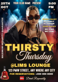 Black Maximalist Thirsty Thursday Night Party  A4 template