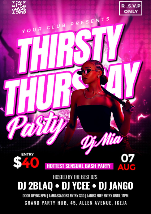 Black Maximalist Thirsty Thursday Party  A5 template