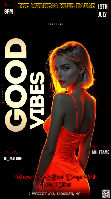 Black Maximalist This Image Is A Dynamic And Eye-catching Flyer For A Party Event Titled "good Vibes Instagram 快拍 template