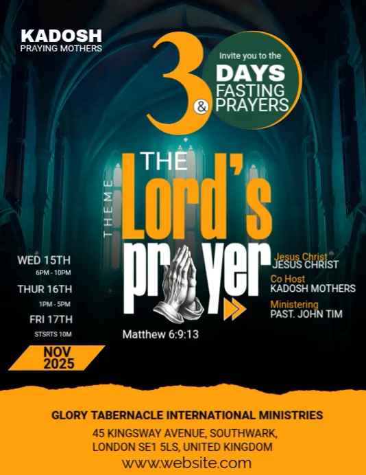 Black Maximalist Three Days Prayers And Fasting Church Program  Flyer (us Letter) template