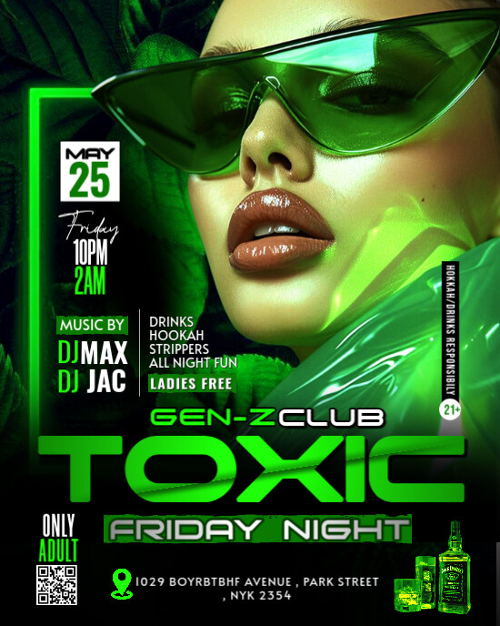 Black Maximalist Toxic Friday Party Night Instagram Portrait template